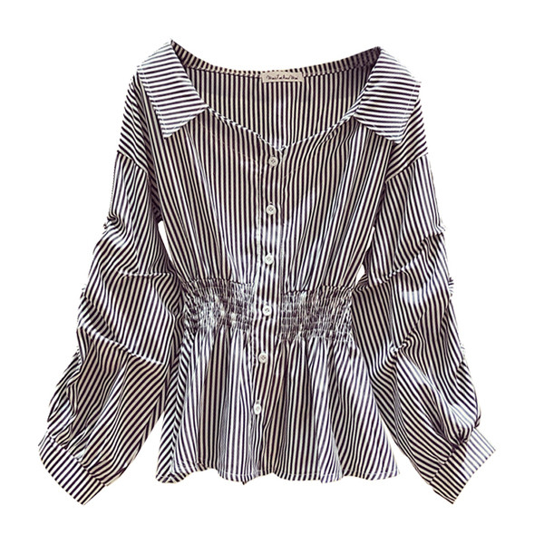 Naiste triibuline särk spitsikaelusega ja pikkade varrukatega