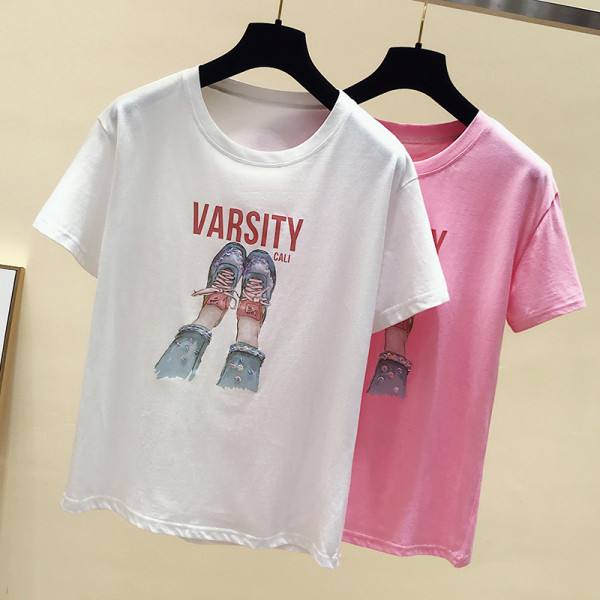 Modernūs moteriški marškinėliai su raštu ir blizgučiais