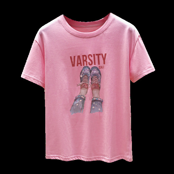 Modernūs moteriški marškinėliai su raštu ir blizgučiais