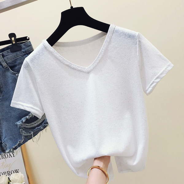 Tricou casual dama cu decolteu spitz si paiete