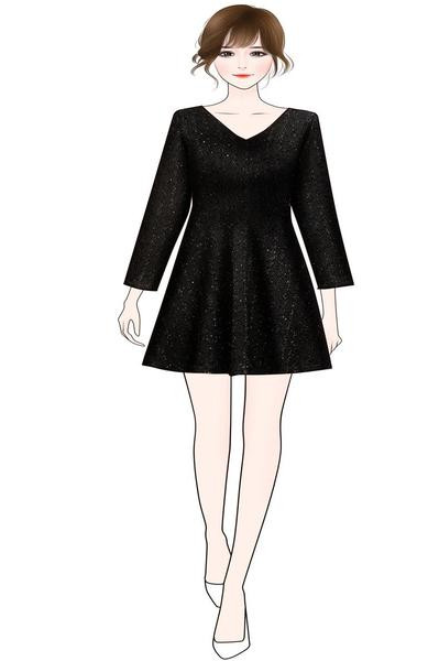 Stilīga sieviešu kleita ar garām piedurknēm, špica kakla izgriezumu un izmēriem līdz 4XL