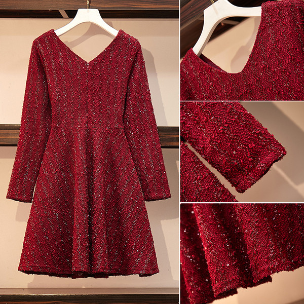 Stilīga sieviešu kleita ar garām piedurknēm, špica kakla izgriezumu un izmēriem līdz 4XL