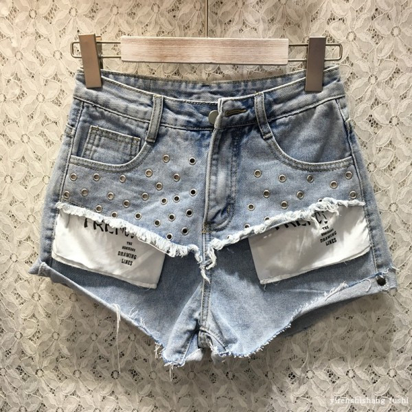 Sieviešu vasaras džinsu šorti ar metāla kniedēm