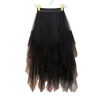 Dabartinis moteriškas sijonas aukštu liemeniu, tiuliu ir dydžiais iki 4XL