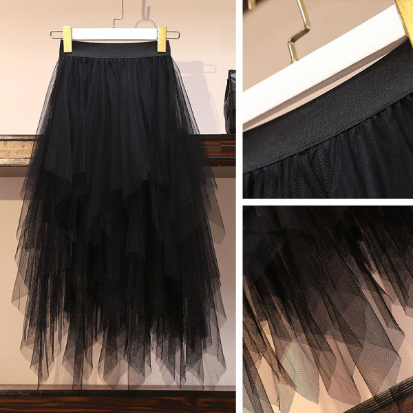 Dabartinis moteriškas sijonas aukštu liemeniu, tiuliu ir dydžiais iki 4XL