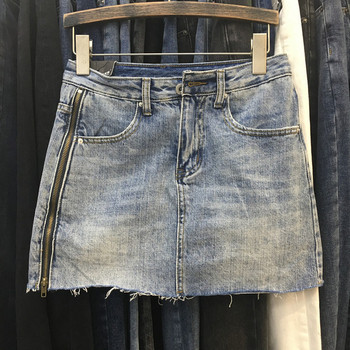 Moteriškas vasarinis džinsinis sijonas su užtrauktuku šone