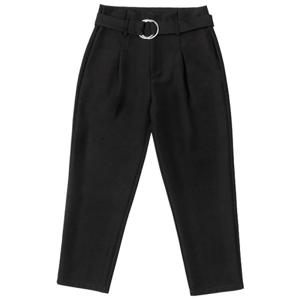 Moteriškos kelnės aukštu juosmeniu ir diržu