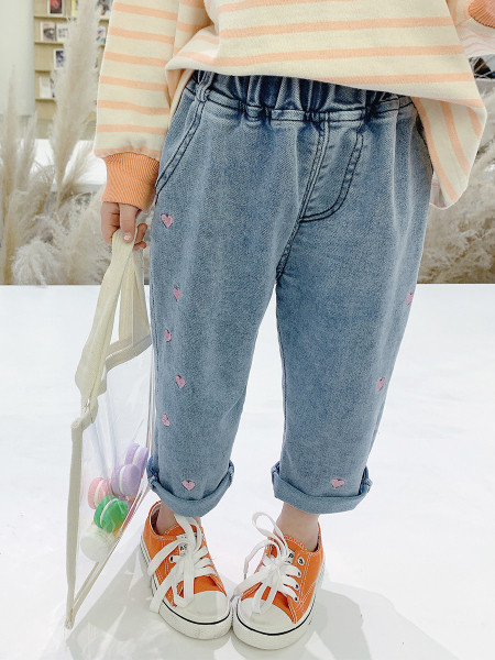 Blugi moderni pentru fete cu talie elastica si broderie