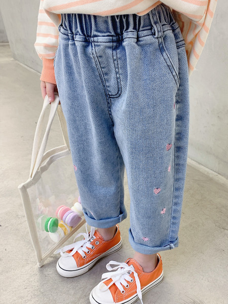 Blugi moderni pentru fete cu talie elastica si broderie