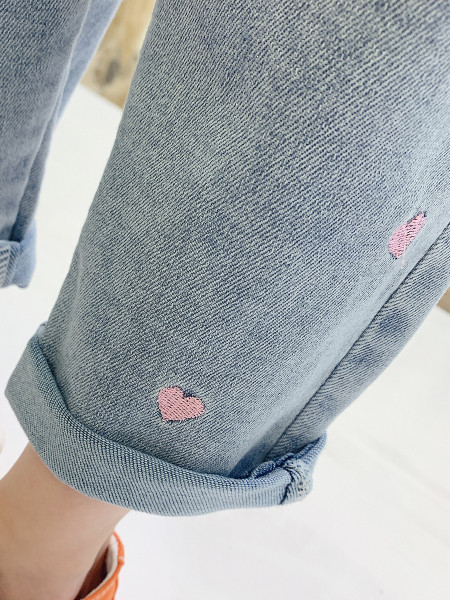 Blugi moderni pentru fete cu talie elastica si broderie