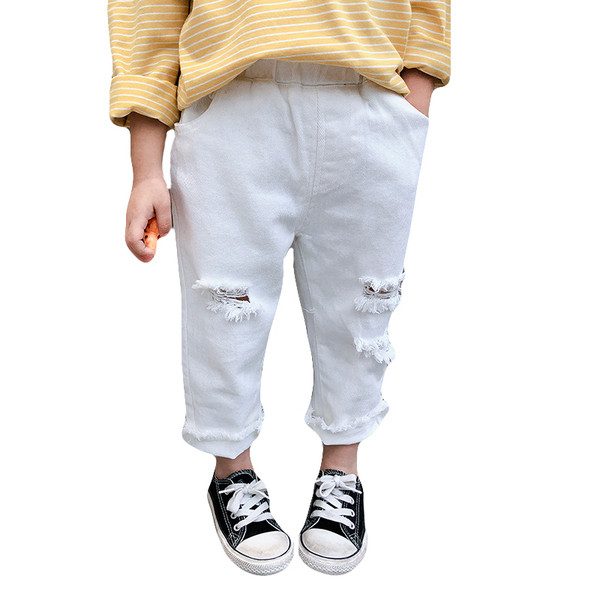 Pavasariniai vaikiški džinsai mergaitėms su tampriu juosmeniu ir plėšytais motyvais