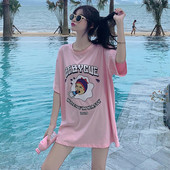 Moteriški laisvalaikio rožiniai marškinėliai su aplikacijomis