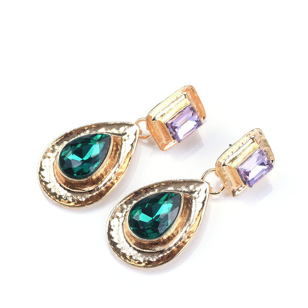 Auksiniai retro moteriški auskarai su dideliais akmenimis