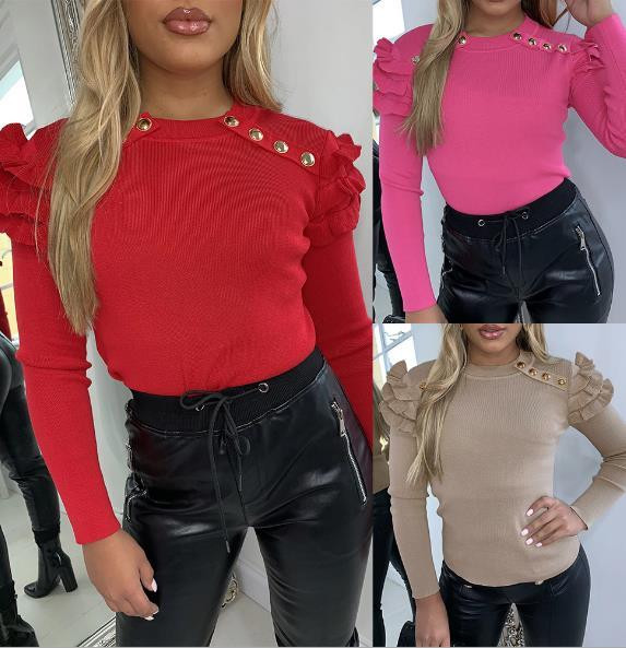 Įprasta moteriška palaidinė ilgomis rankovėmis ir ovalia iškirpte