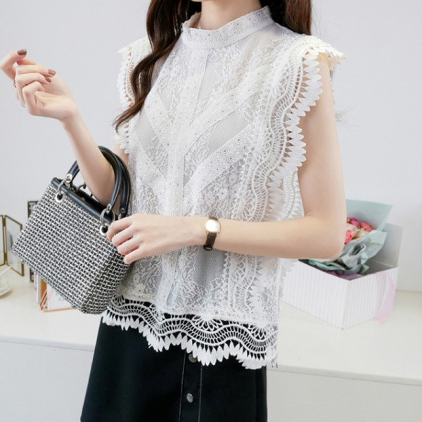 Naujo modelio nėriniuota moteriška palaidinė su ovalia iškirpte