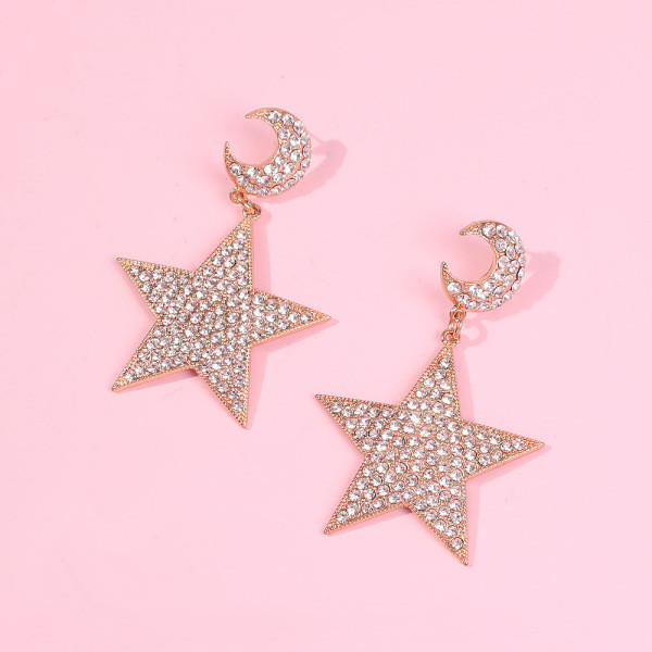 Kabantys moteriški žvaigždės ir mėnulio formos auskarai