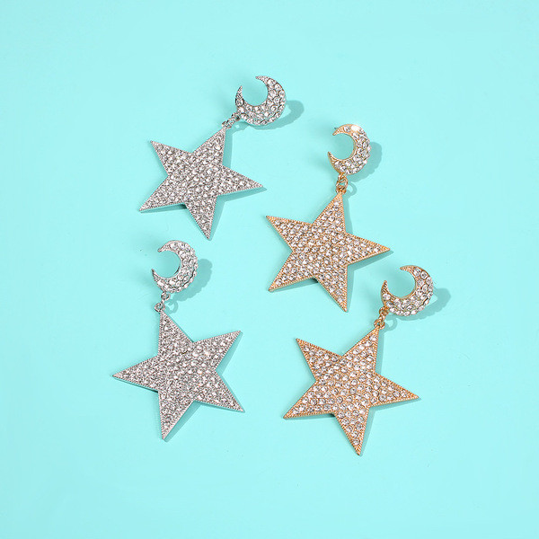 Kabantys moteriški žvaigždės ir mėnulio formos auskarai