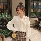 Moteriški marškiniai su kaspinu ir ilgomis rankovėmis - naujas modelis