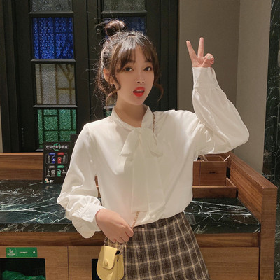 Moteriški marškiniai su kaspinu ir ilgomis rankovėmis - naujas modelis