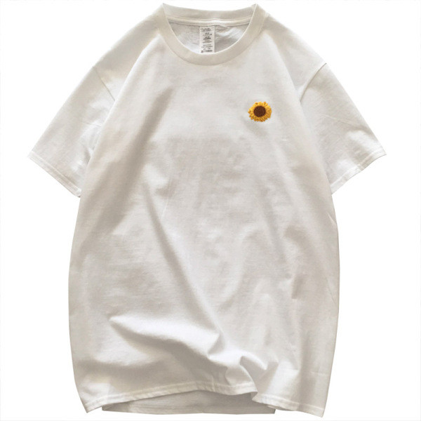 Vyriški laisvalaikio marškinėliai trumpomis rankovėmis ir saulėgrąžos formos aplikacijomis