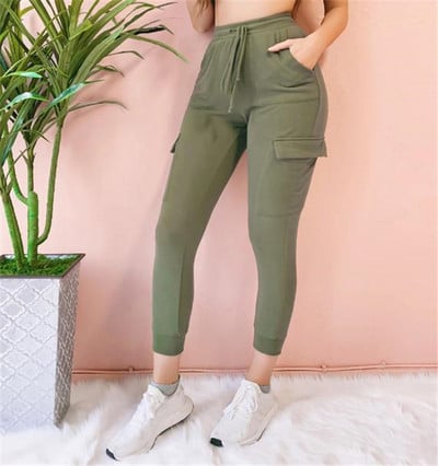 Laisvalaikio moteriškos kelnės aukštu juosmeniu, kišenėmis ir kaklaraiščiais