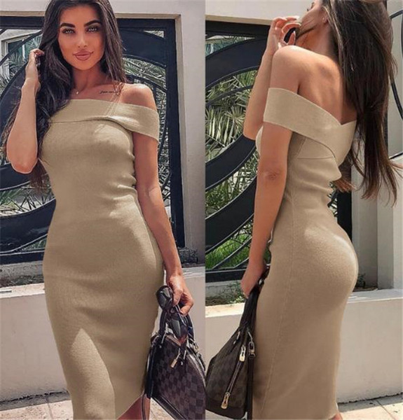 Naujo modelio moteriška ilga suknelė apnuogintais pečiais