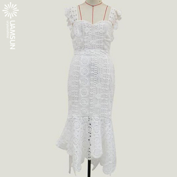 UUS mudeli naiste lühike valge rihmade ja sügava kaelusega kleit