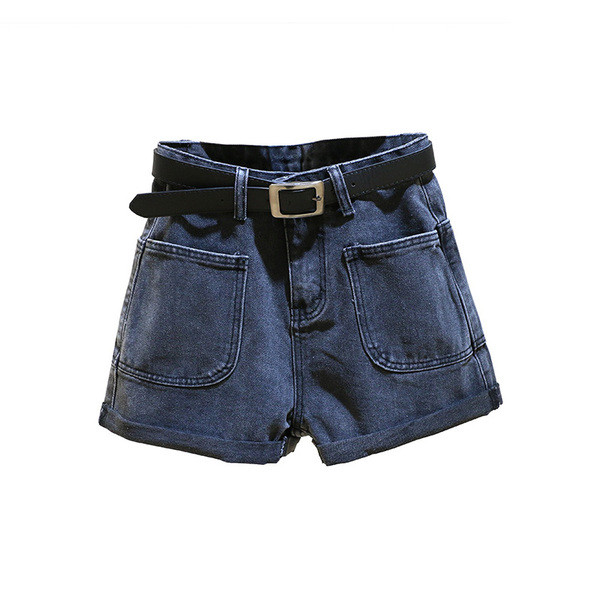 Moteriški džinsiniai šortai su kišenėmis ir dirželiu