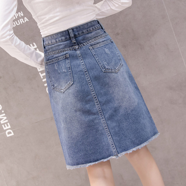 Naiste vabaaja kõrge vöökoha ja rebenenud motiiviga teksaseelik