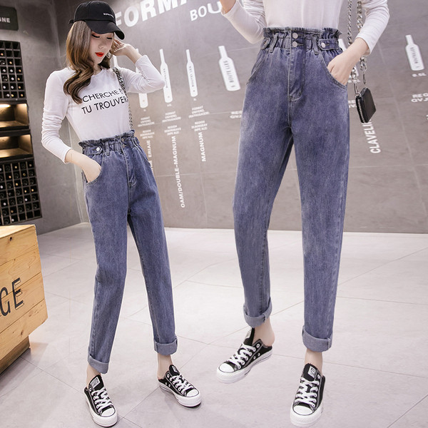 Naujo modelio moteriški džinsai aukštu juosmeniu ir kišenėmis