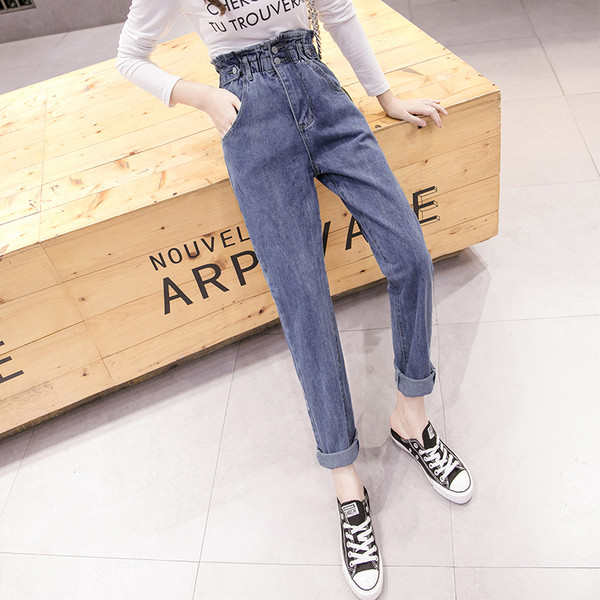 Naujo modelio moteriški džinsai aukštu juosmeniu ir kišenėmis