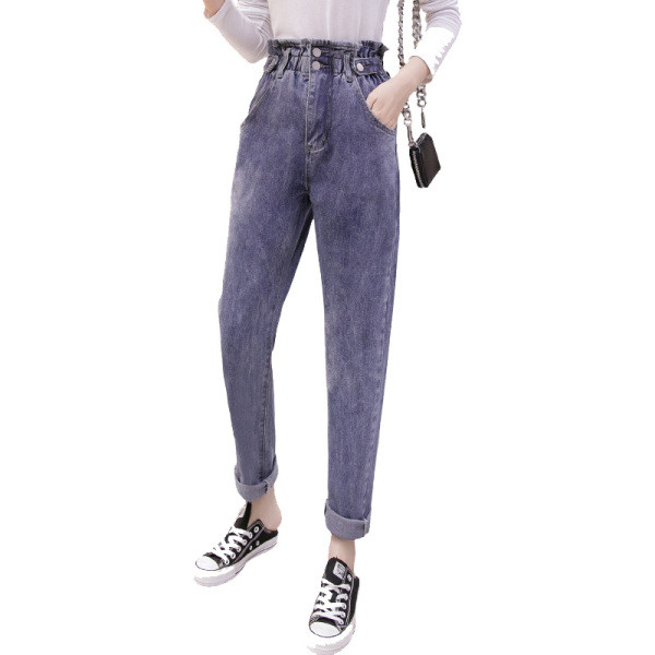 Naujo modelio moteriški džinsai aukštu juosmeniu ir kišenėmis