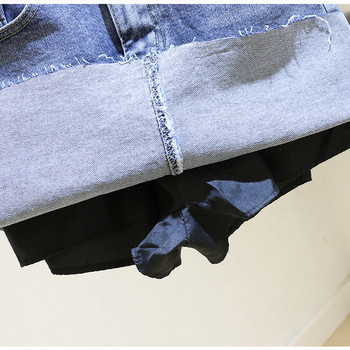 Mėlynos spalvos moteriškas džinsinis sijonas aukštu juosmeniu A formos