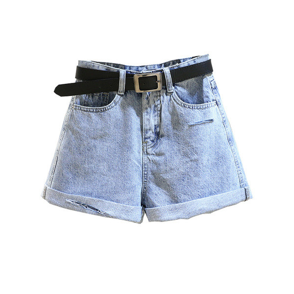 Moteriški džinsiniai šortai su dirželiu