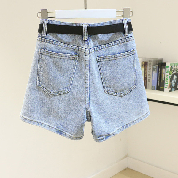 Moteriški džinsiniai šortai retro stiliaus mėlynos spalvos