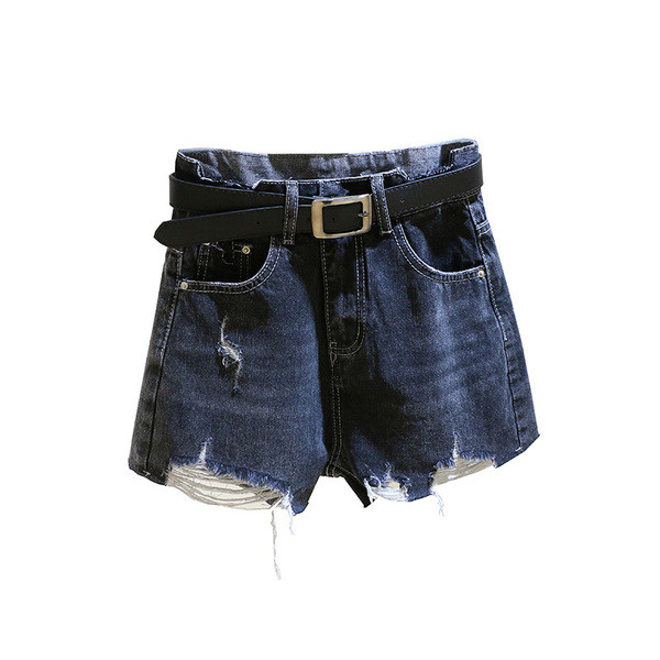 Moteriški džinsiniai šortai aukštu liemeniu ir suplėšytais motyvais