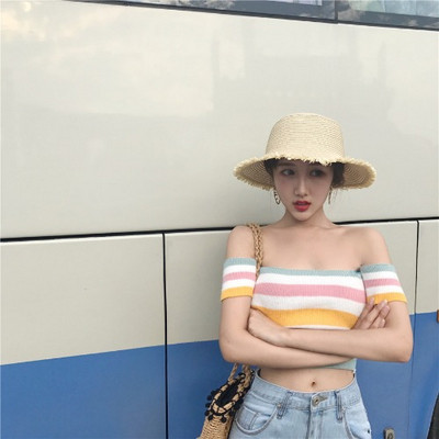 Нов модел къса блуза с голи рамене