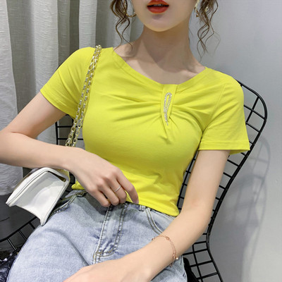 Moteriška palaidinė trumpomis rankovėmis ir akmenukais