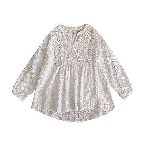 Siūti moteriški balti marškiniai ilgomis rankovėmis ir V formos iškirpte