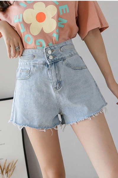 Trumpi laisvalaikio moteriški džinsai aukštu juosmeniu ir kišenėmis