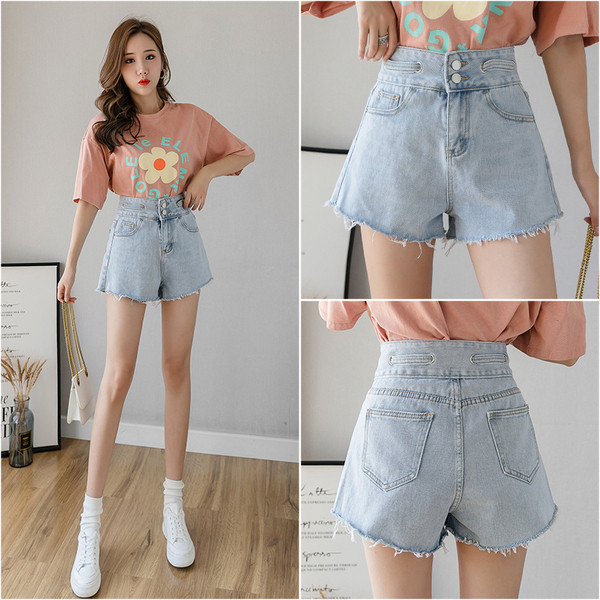 Trumpi laisvalaikio moteriški džinsai aukštu juosmeniu ir kišenėmis