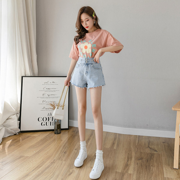 Trumpi laisvalaikio moteriški džinsai aukštu juosmeniu ir kišenėmis