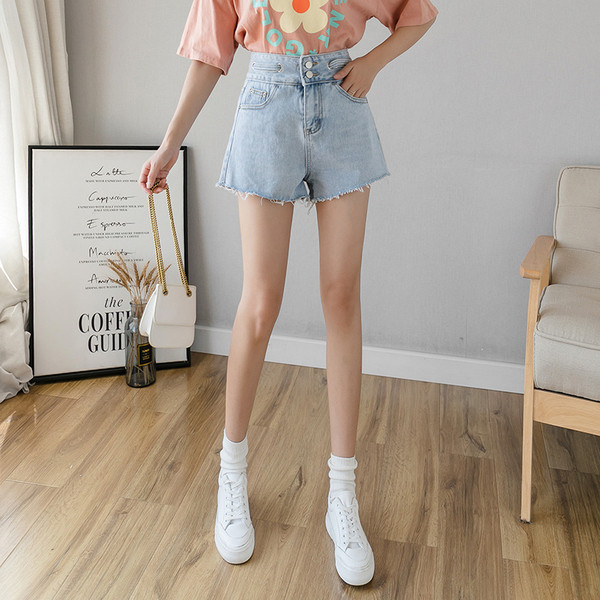 Trumpi laisvalaikio moteriški džinsai aukštu juosmeniu ir kišenėmis