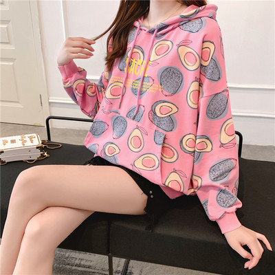 Naujas kasdienių moteriškų megztinių modelis su gobtuvu ir avokado raštu