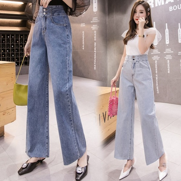 Plati sieviešu džinsi ar augstu vidukli