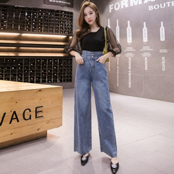 Plati sieviešu džinsi ar augstu vidukli