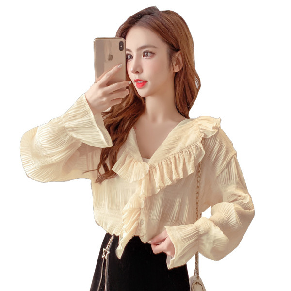 Įprasti moteriški marškiniai su špico iškirpte ir tiulio rankovėmis