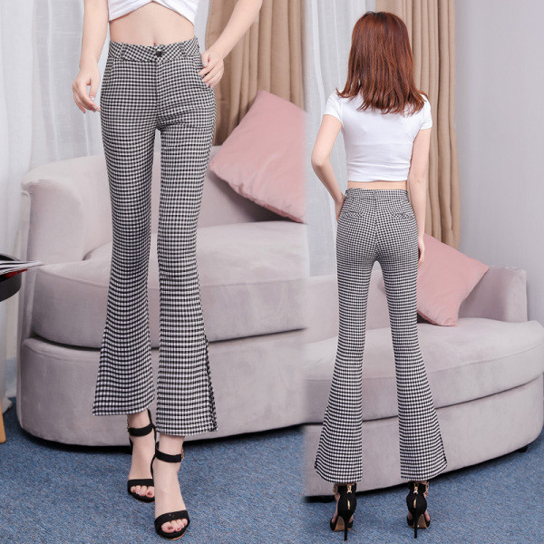 Pantaloni dama in carouri cu buzunare si talie inalta