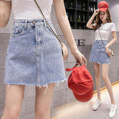 Дамска ежедневна къса дънкова пола с джобове и висока талия