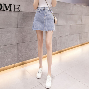 Дамска ежедневна къса дънкова пола с джобове и висока талия